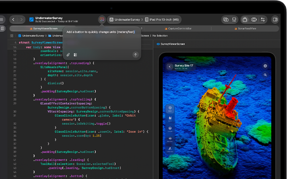 Ein MacBook Pro Display zeigt die Integration von KI Assistenten in Xcode