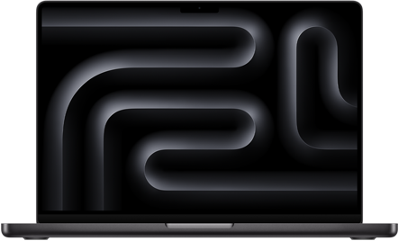 Vorderansicht des geöffneten MacBook Pro in Space Schwarz