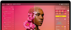 MacBook Pro Display mit dem Foto einer Person, das in Pixelmator Pro bearbeitet wird
