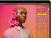 MacBook Pro Display mit dem Foto einer Person, das in Pixelmator Pro bearbeitet wird