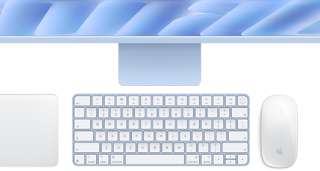 Magic Keyboard mit Touch ID in Blau, Magic Trackpad und Magic Mouse