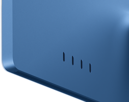 iMac, Rückansicht, Farbe Blau, vier Thunderbolt 4 Anschlüsse