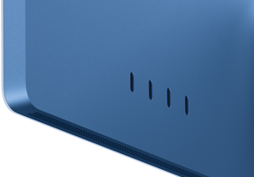 iMac, Rückansicht, Farbe Blau, vier Thunderbolt 4 Anschlüsse