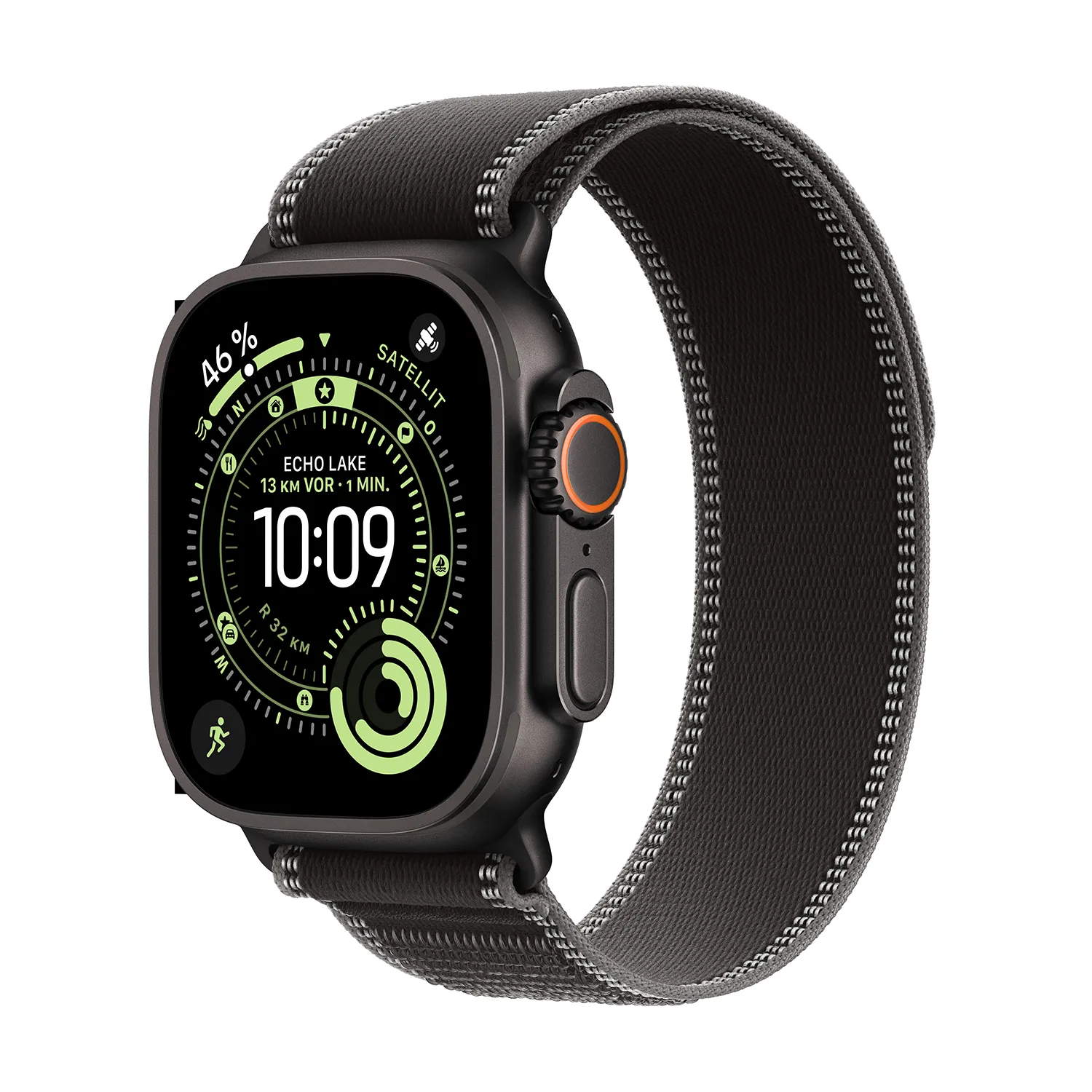 Apple Watch Ultra 3 GPS + Cellular 49mm Schwarz Titanium Case mit Schwarz/Kohlegrau Trail Loop - M/L