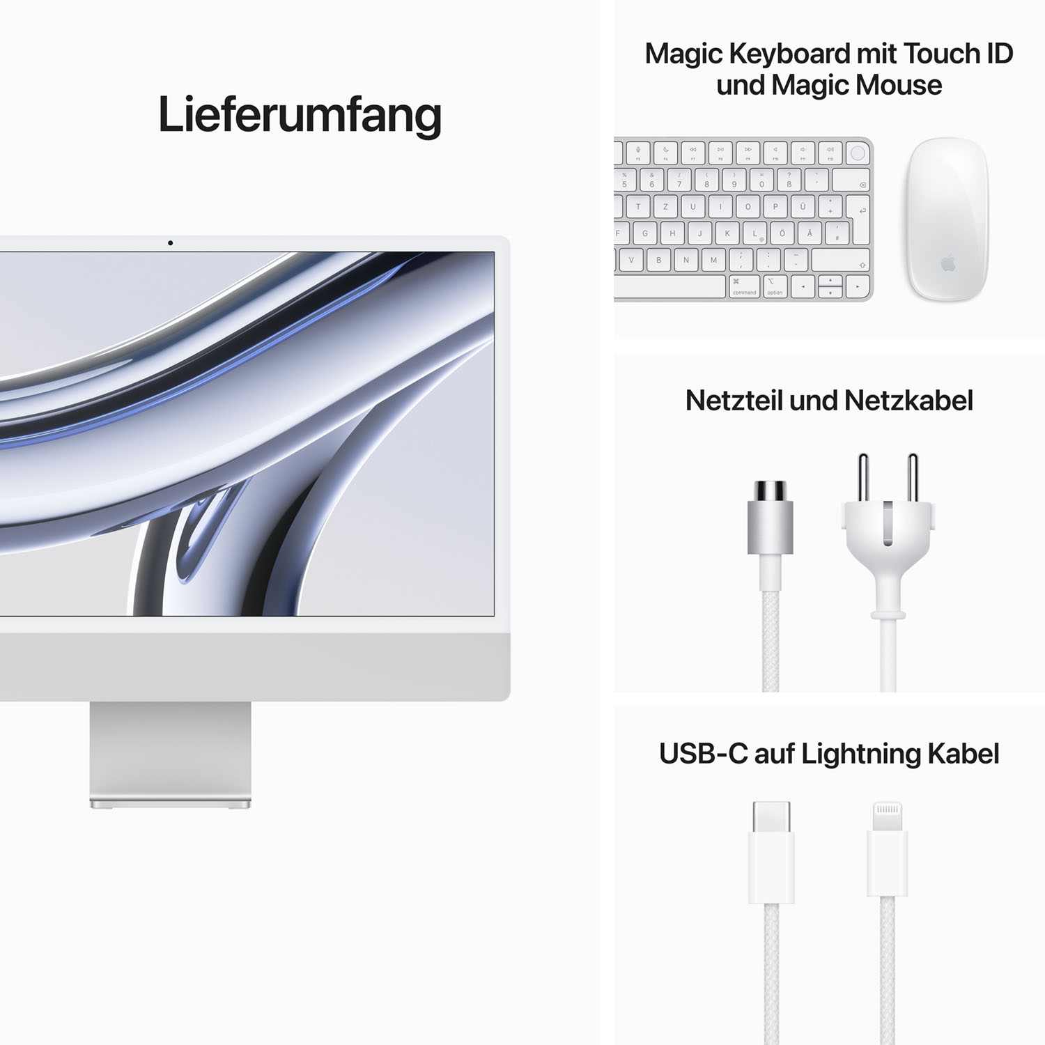 Apple iMac 24 M3 8 Core CPU 10 Core GPU 512GB 8GB Silber 2023