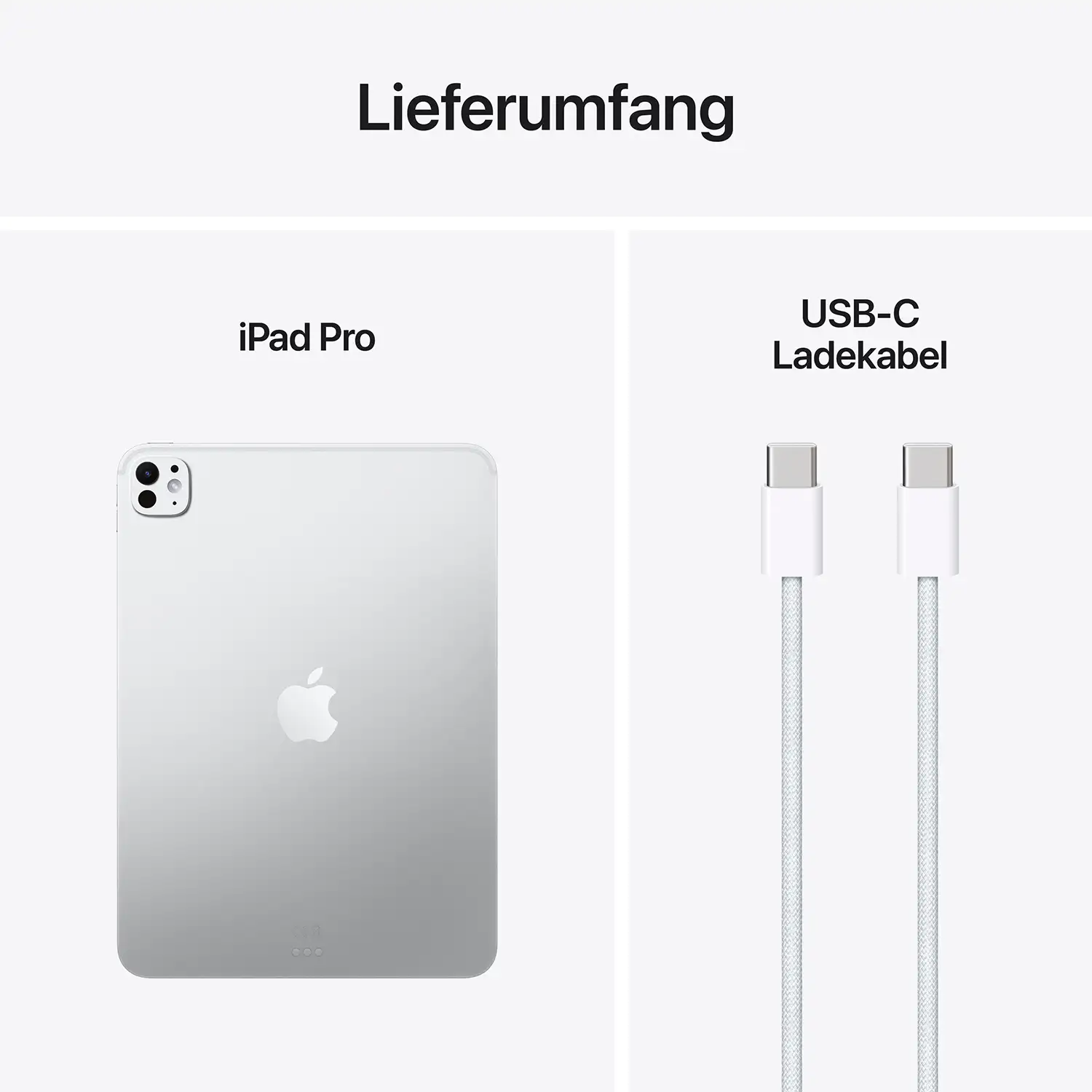 Apple iPad Pro 11 WiFi 256 GB Standardglas - Silber - 2025 Lieferumfang