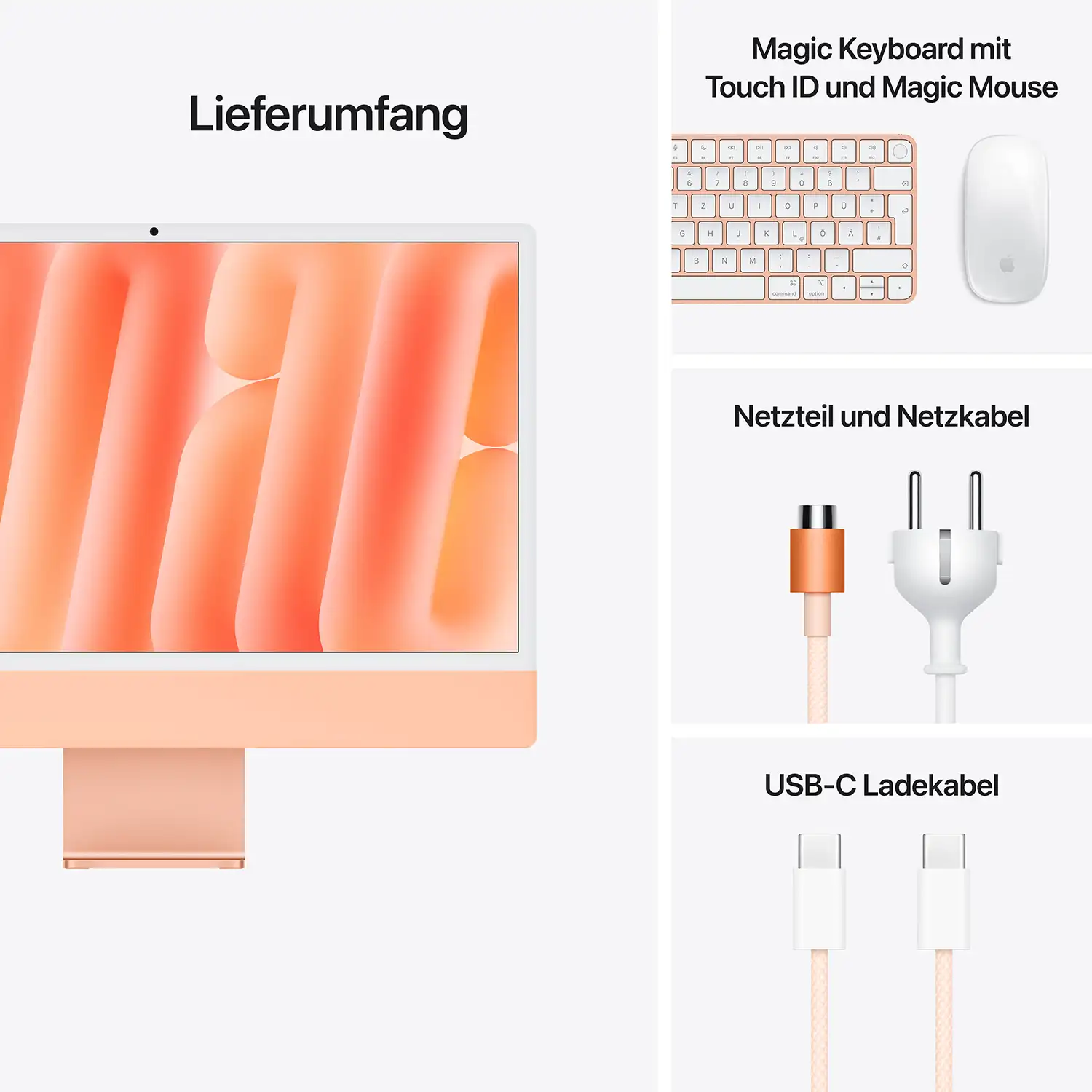 APPLE iMac 10C - 16GB - 256GB - Touch-ID - Orange Produktbild: Imac m4 pro chip 4 port 24 in orange bild position 9