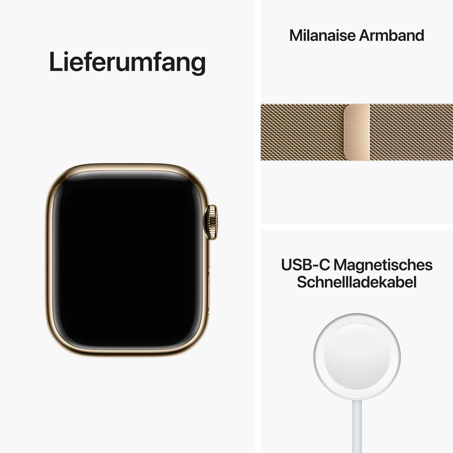 Apple Watch S8 Edelstahl Cellular 41mm Gold (Milanaise gold)