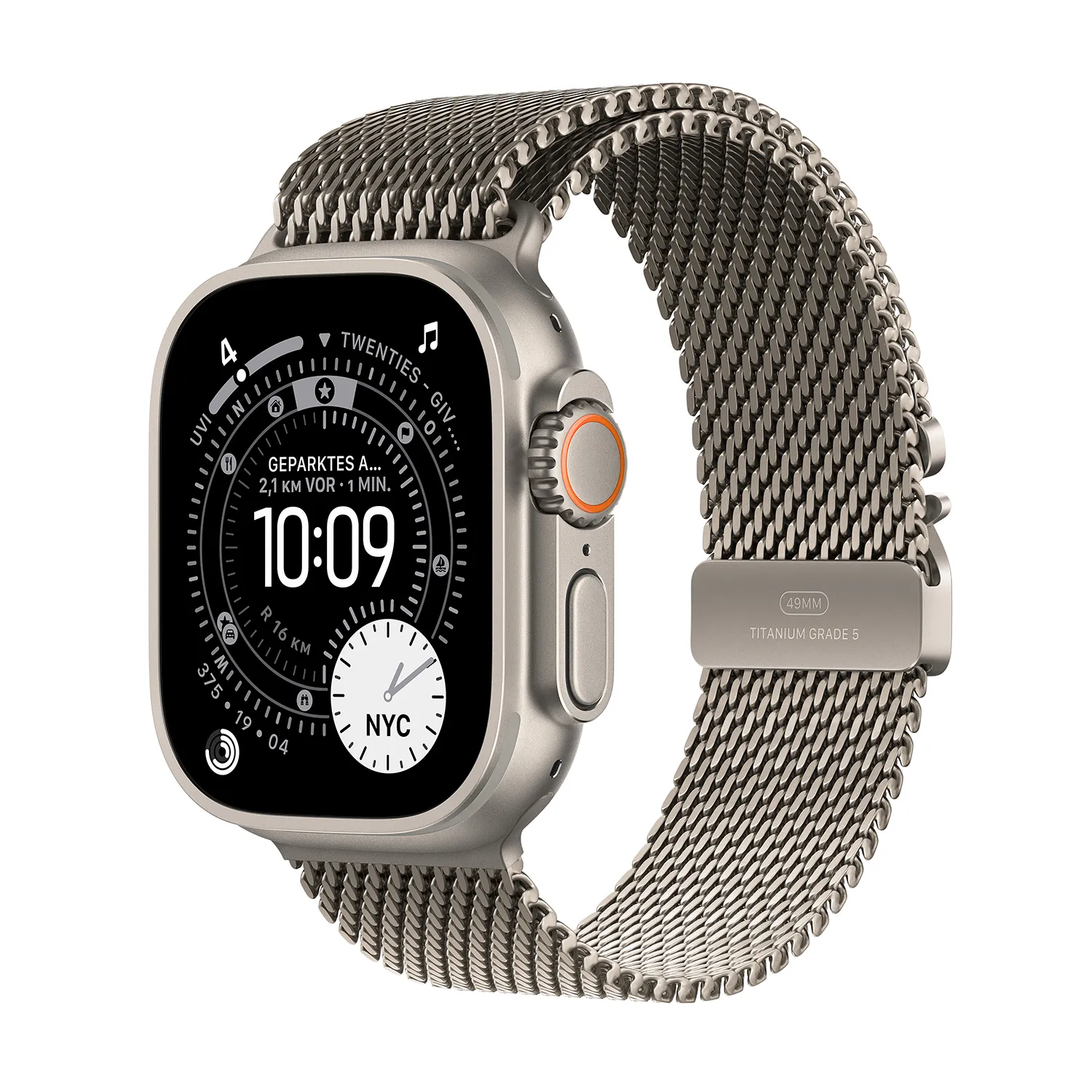 Apple Watch Ultra 3 GPS + Cellular 49mm Natur Titanium Case mit Natur Titanium Milanese Loop - Medium