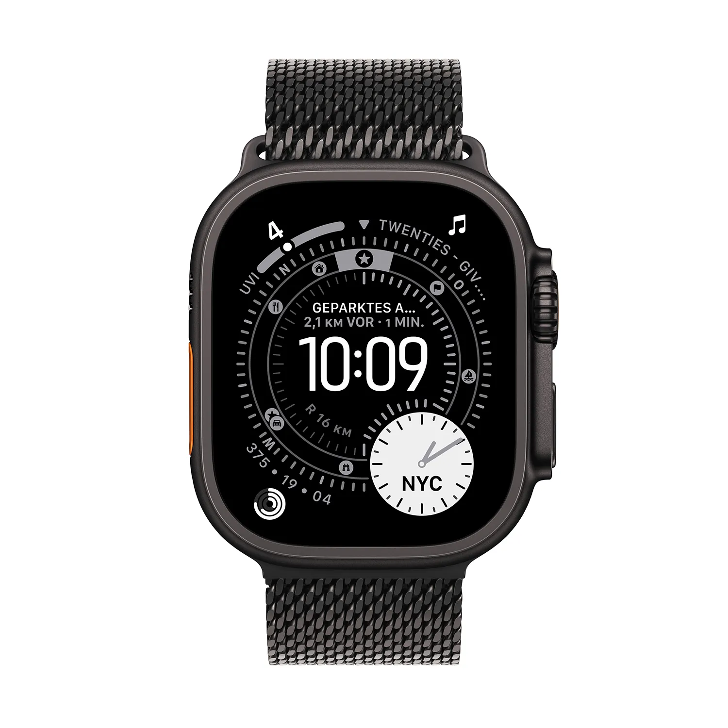 Apple Watch Ultra 3 GPS + Cellular 49mm Schwarz Titanium Case mit schwarzem Titanium Milanese Loop - Small