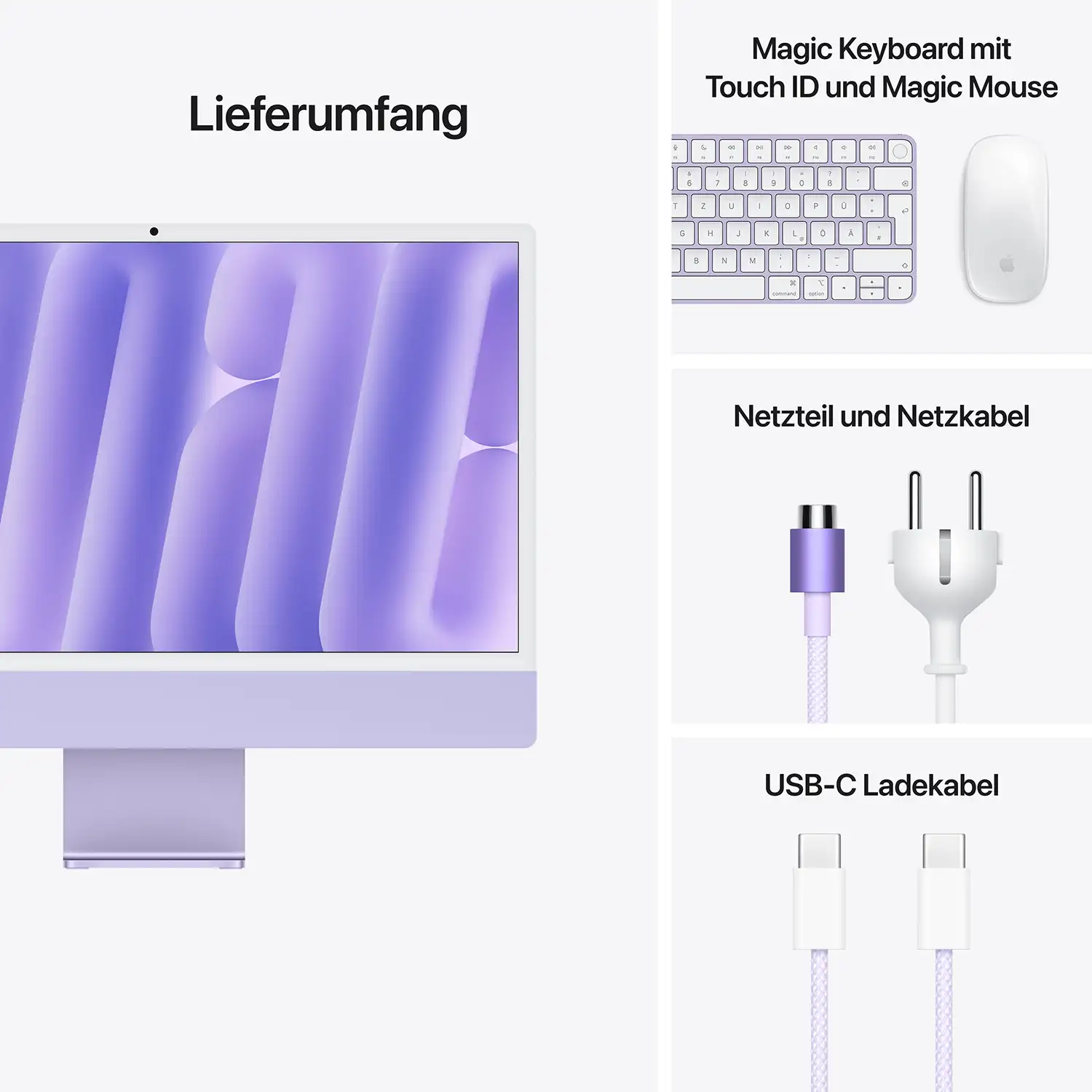 Apple iMac 24'' M4 10-Core CPU 10-Core GPU - 512 GB - 16 GB Violett - 2024 Produktbild: Imac m4 pro chip 4 port 24 in violett bild position 9