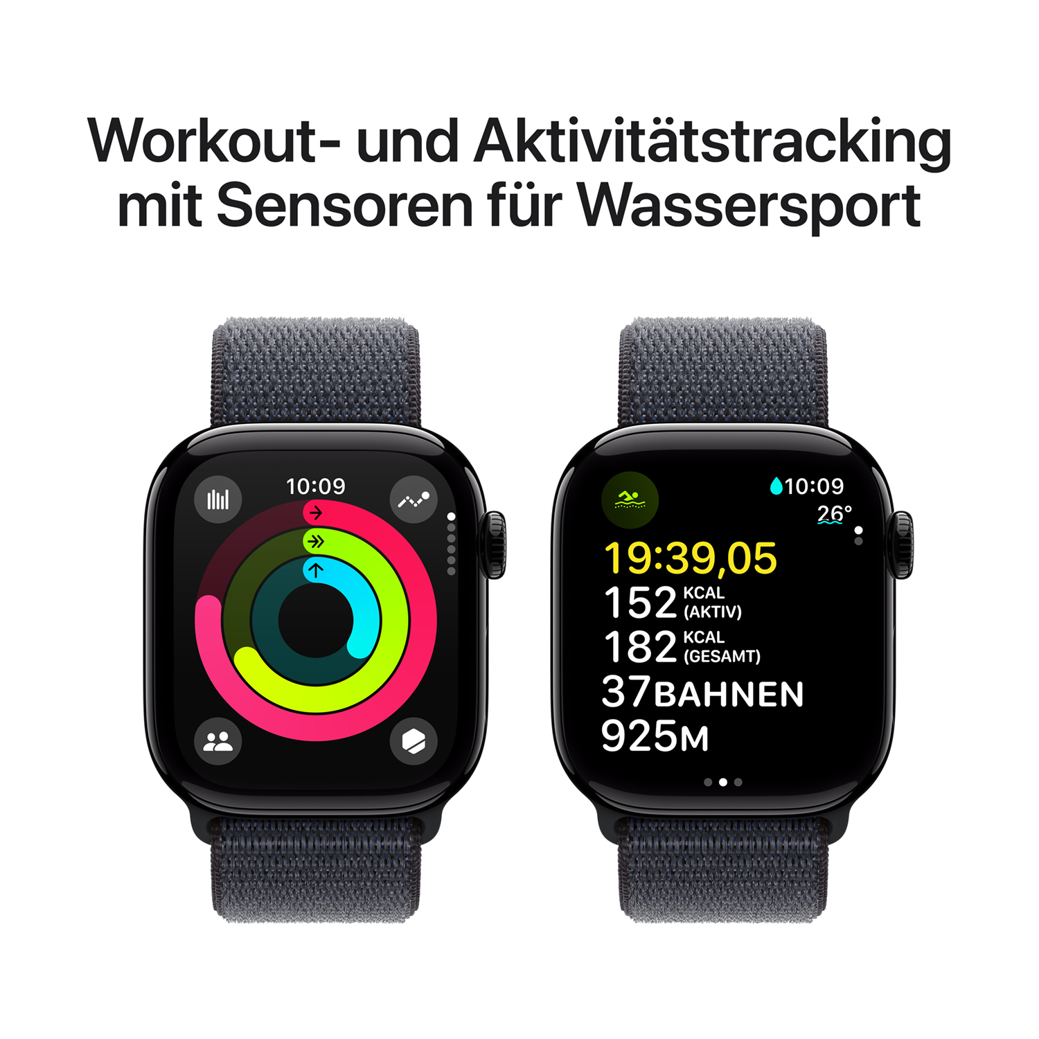Apple Watch S10 Aluminium 42mm Diamantschwarz Sport Loop tinte