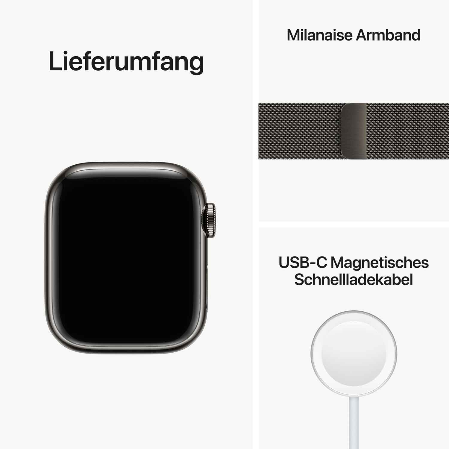 Apple Watch S8 Edelstahl Cellular 41mm Graphit (Milanaise graphit)