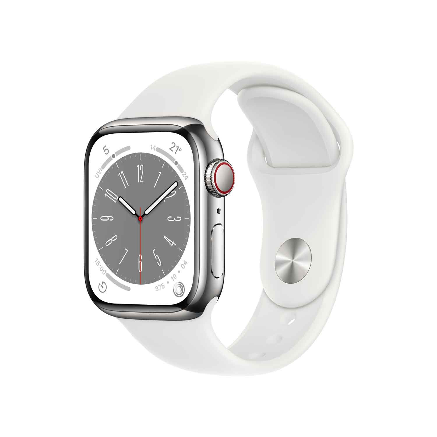 Apple Watch S8 Edelstahl Cellular 41mm Silber (Sportarmband weiß)