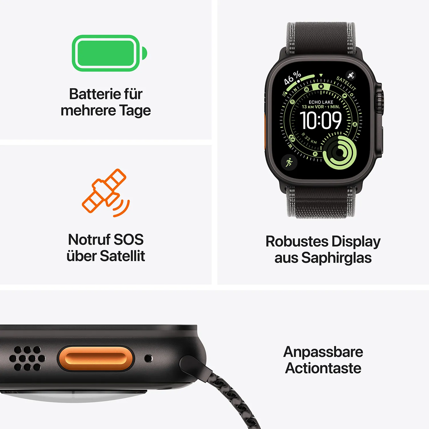 Apple Watch Ultra 3 GPS + Cellular 49mm Natur Titanium Case mit Hellblau Alpine Loop Small