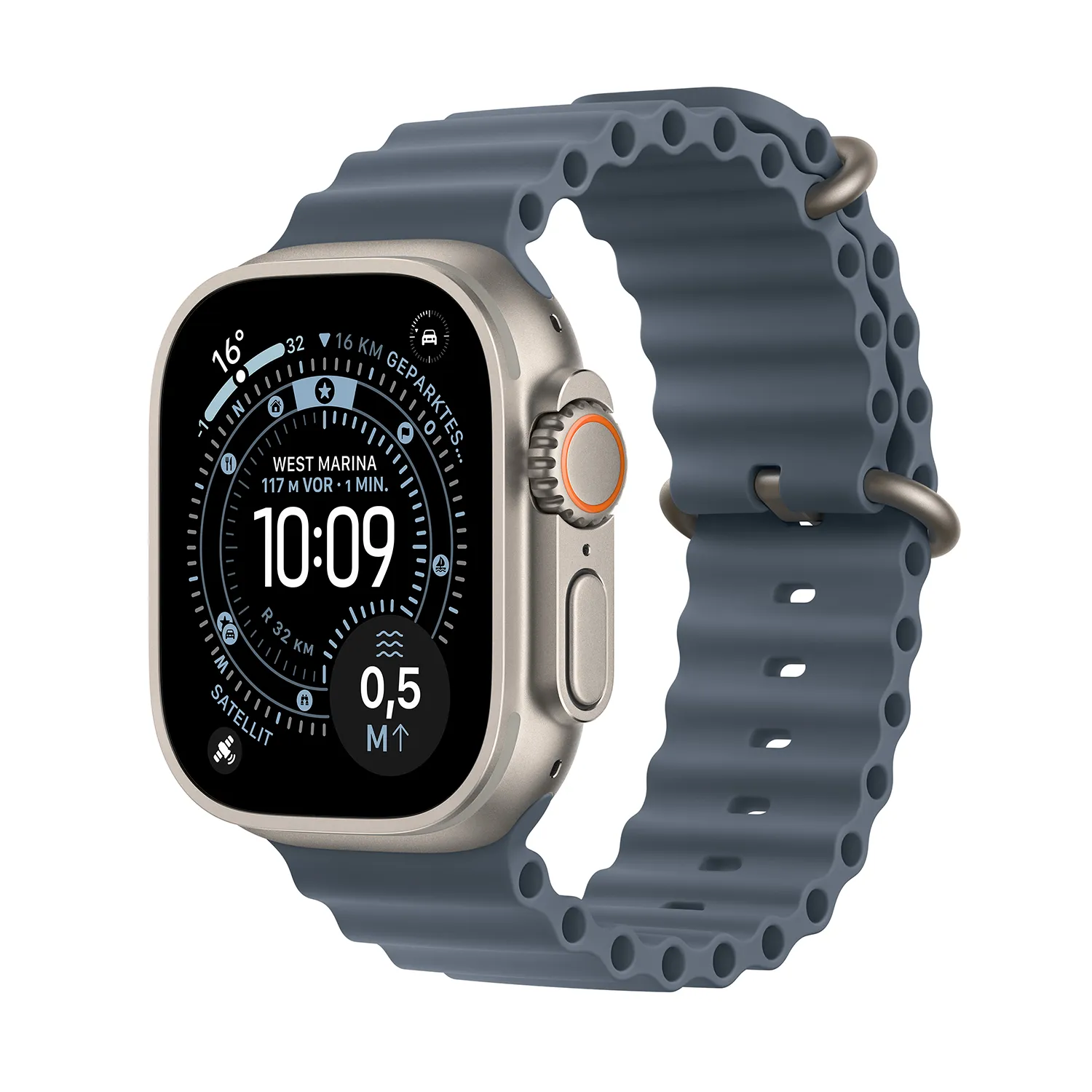 Apple Watch Ultra 3 GPS + Cellular 49mm Natur Titanium Case mit Maritimblau Ocean Band