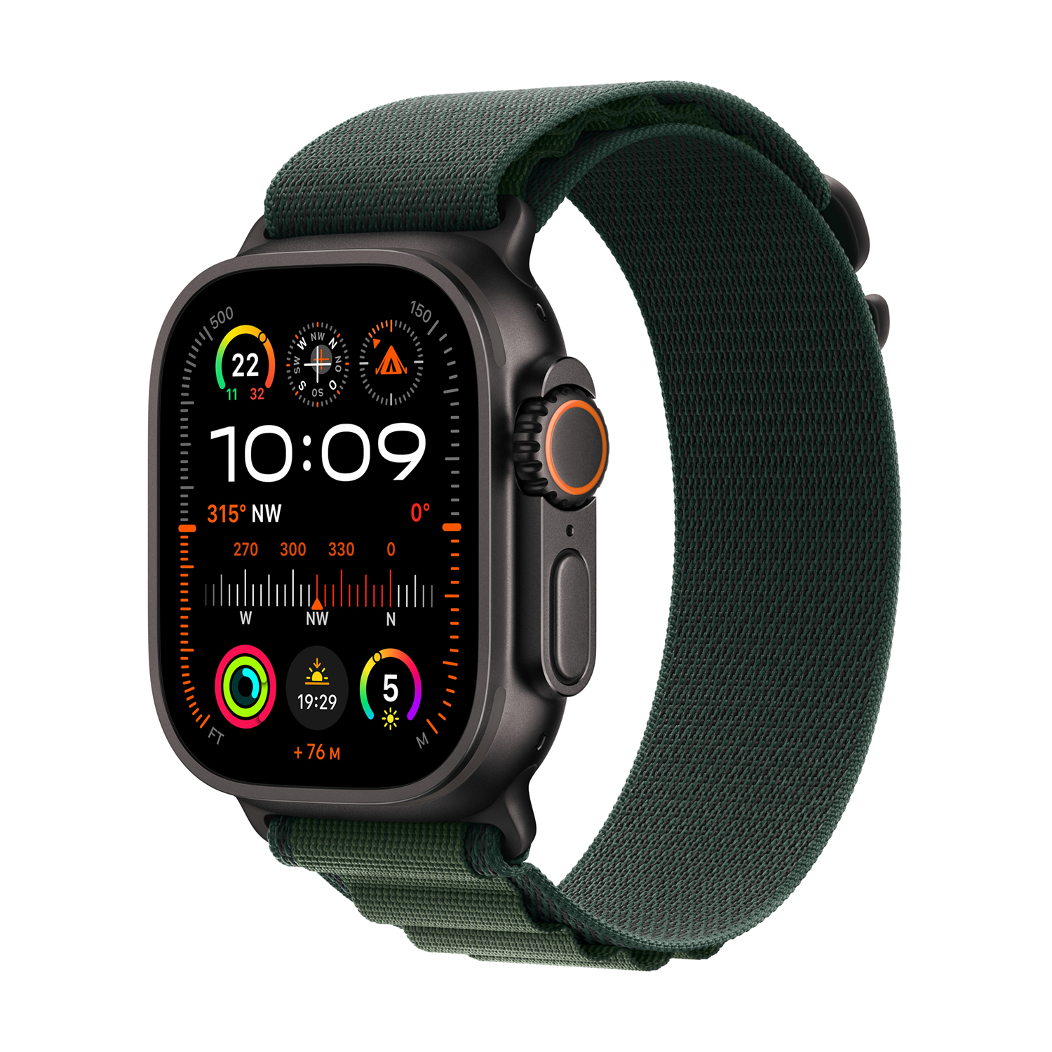 Apple Watch Ultra 2 Titanium Cellular 49mm Schwarz Alpine Loop dunkelgrun Small