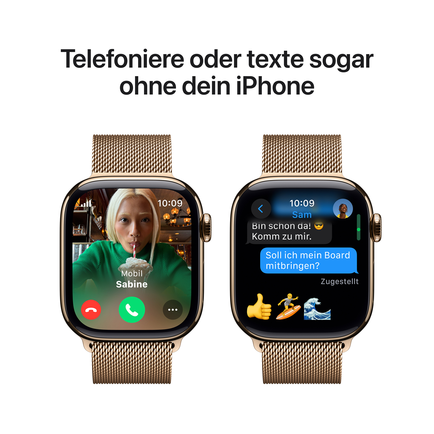 Apple Watch S10 Titan Gold Cellular 42mm Milanaise Armband gold