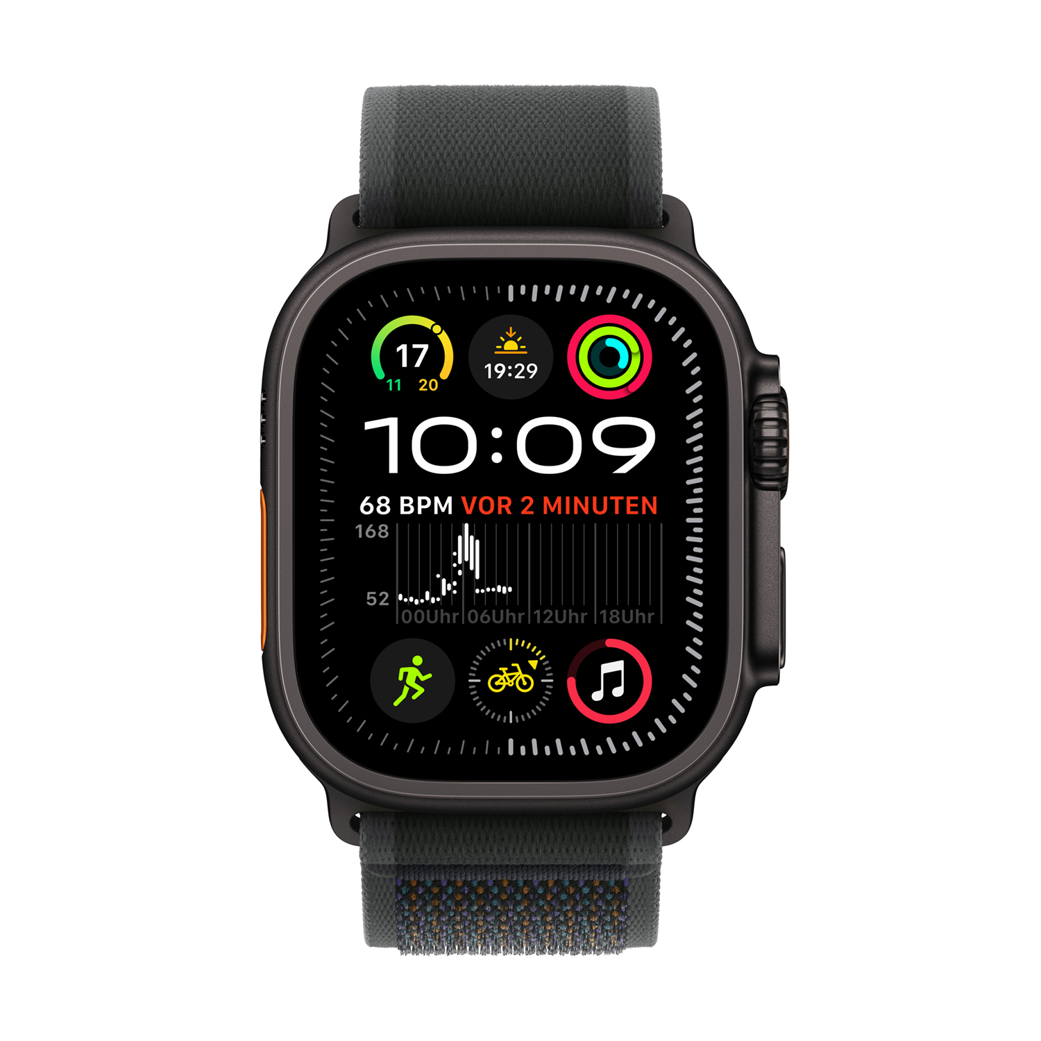 Apple Watch Ultra 2 Titanium Cellular 49mm Schwarz (Trail Loop schwarz) S/M Produktbild: Apple watch ultra 2 49mm schwarz titanium trail loop schwarz bild position 2