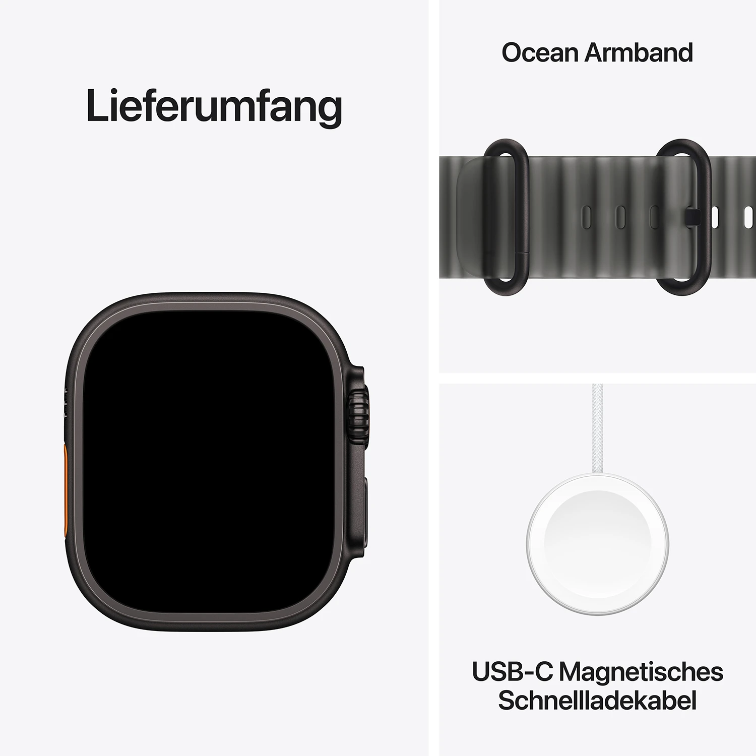 Apple Watch Ultra 4 Titanium Cellular 49mm Schwarz (Ocean Armband halbtransparentes schwarz)
