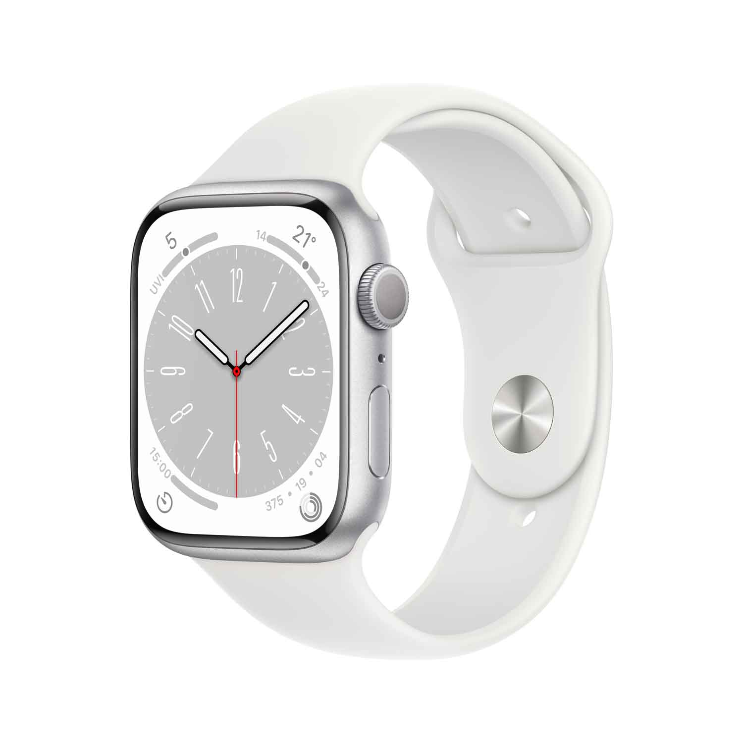 Apple Watch S8 Aluminium 45mm silber (Sportarmband weiß)