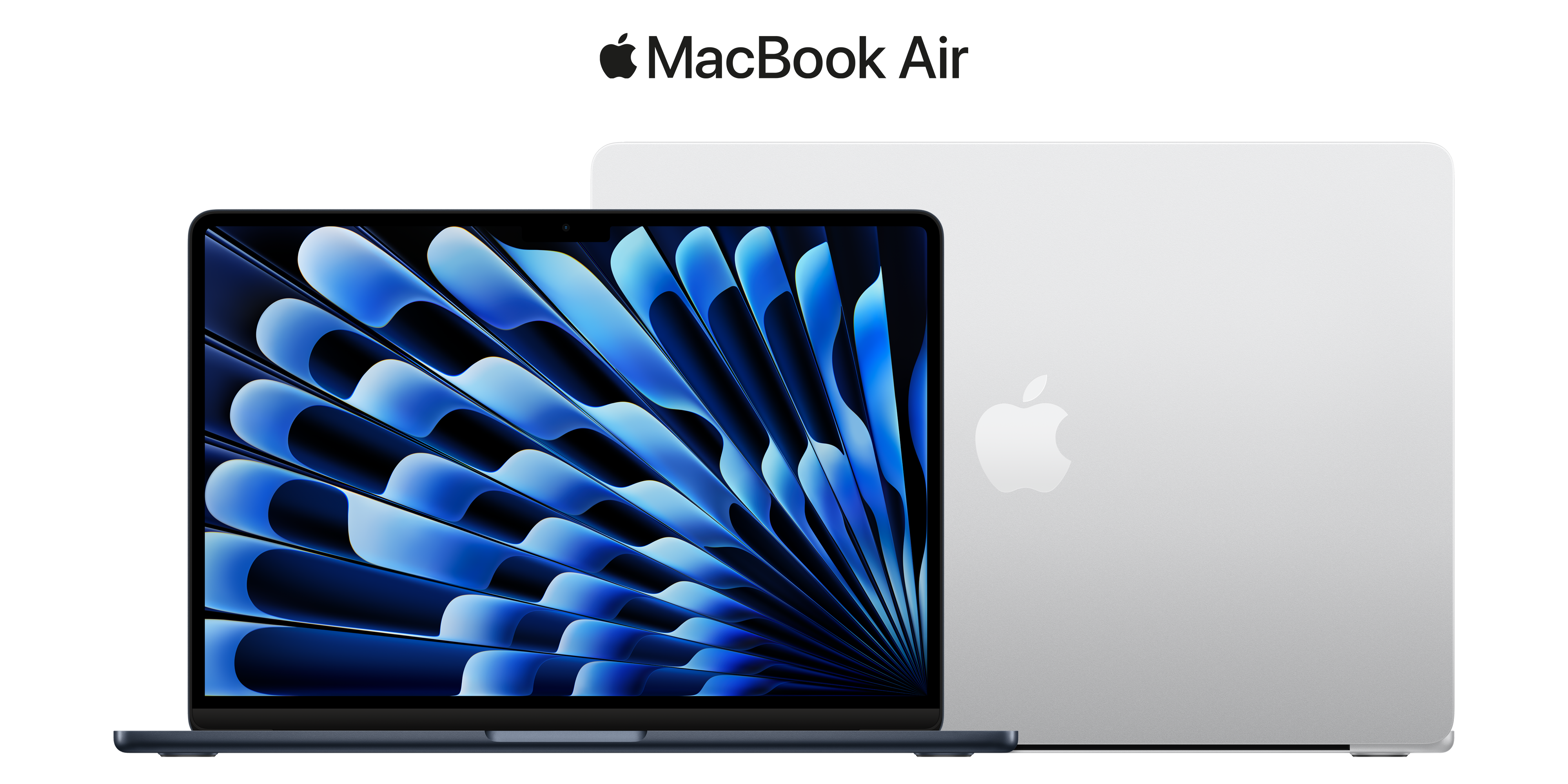 Produktbild: Macbook air 13 in m3 chip mitternacht pure front macbook air 15 in m3 chip silber pure back 2 up bildschirm usen 2
