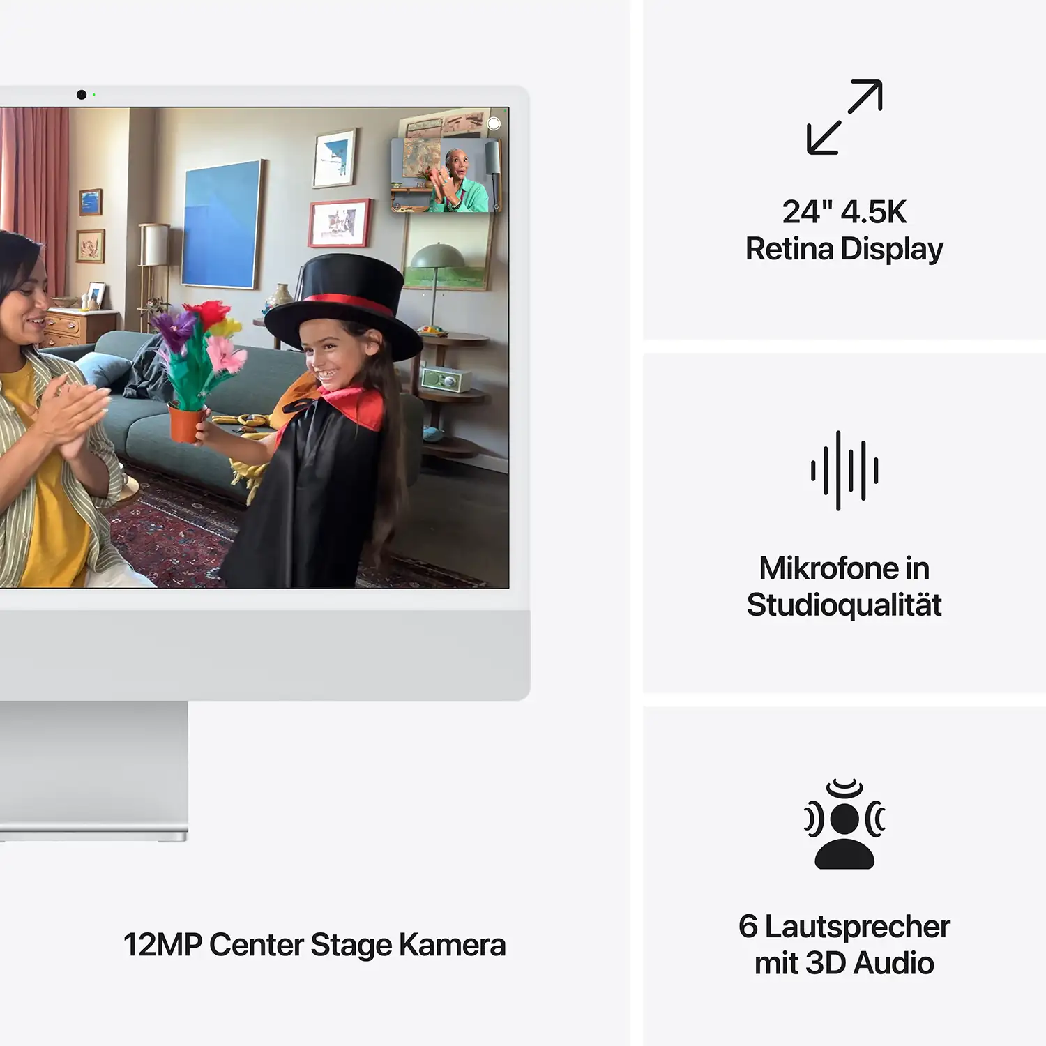 CTO// Apple iMac 24'' M4 10-Core CPU 10-Core GPU - 1 TB - 16 GB Silber - 2024 Produktbild: Imac m4 pro chip 4 port 24 in silber bild position 7