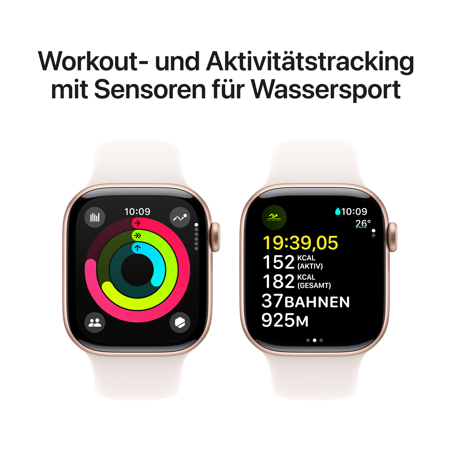 Apple Watch S10 Aluminium 42mm Rosegold Sportarmband blassrosa S M