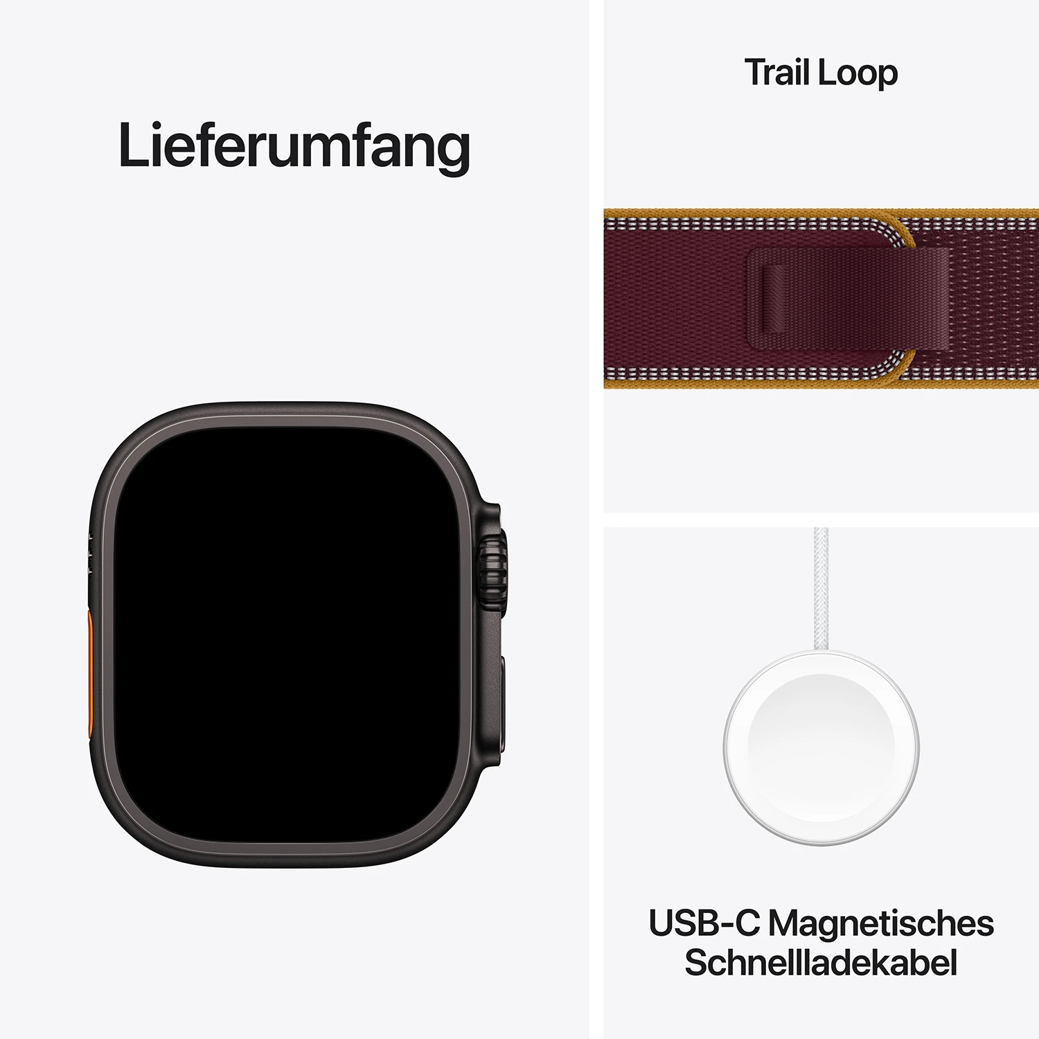 Apple Watch Ultra 4 Titanium Cellular 49mm Schwarz (Trail Loop burgunder) S/M